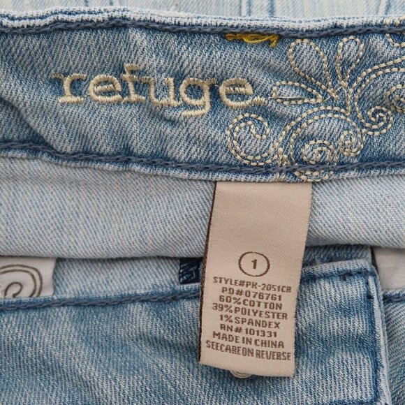 Refuge Juniors 1 Light Blue Distressed Paint Splatter Denim Jean Mini Skirt Y2K - Picture 9 of 11